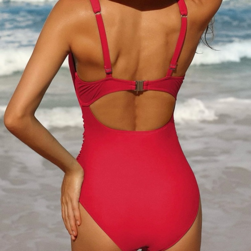 Red Swimsuit, Charmo One Piece Cutout Swimsuit, Womens Size Medium, NWT - Picture 3 of 5